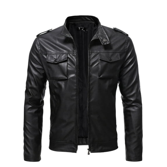 HWRETIE Mens' Motorcycle Jackets Men's Leather Plus Fleece Jacket,Motorcycle Jacket,Warm Leather Jacket Black 6(M)
