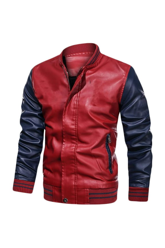 Mens Motorcycle Leather jacket Lightweight Stand Collar Faux Leather Bomber Jacket Fall Winter Casual Motor Biker Jacket Outwear