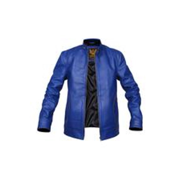 Mens Motorcycle Style Blue Designer Genuine Leather Jacket SouthBeachLeather