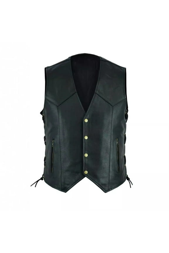 Mens Motorcycle Vests Sleeveless Faux Leather Jacket Turn Down Collar Button/Zipper Waistcoat Zip Up Biker Vintage Coats Black Waistcoat Coats