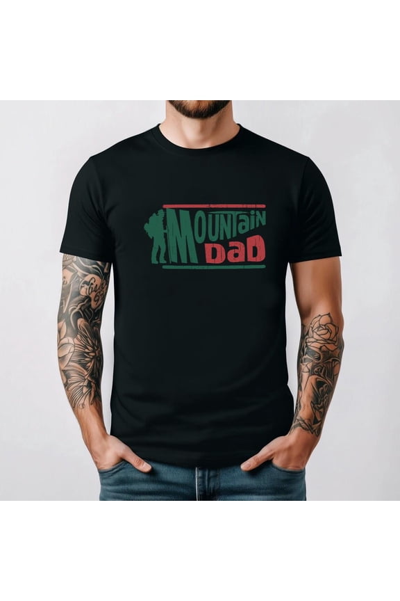 Mens Mountain Dad Cool Hiking Camping Fathers Day Papa Outdoor Unisex T-Shirt, for men & women, up to size 5XL.