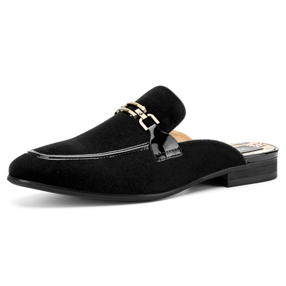 Mens Mules Velvet Slippers Slip-On Loafers for Men Casual Open Backless Sandals, Black/131, 11 US