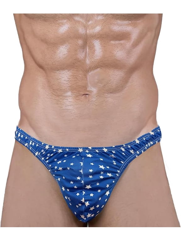 Mens Multi Star Blue and White Star Thong for Men (S/M)