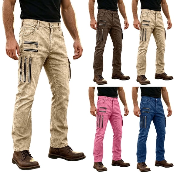 Multiple Cargo Mens Multi Zip Cargo Pants Sevevn Button Fly Horizontal Zip Pockets ...
