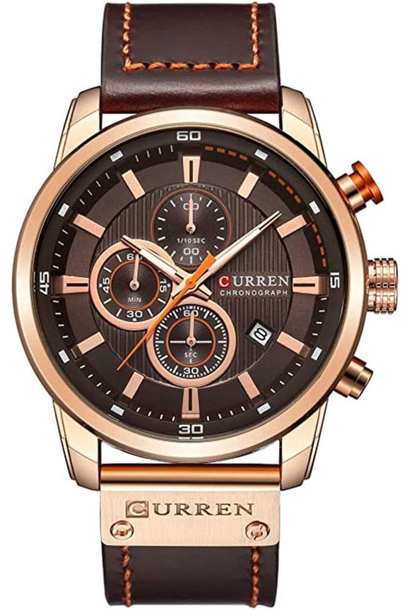Mens Multifunction Sport Chronograph Watch Military Waterproof Japanese Quartz Wrist Watch Brown Leather