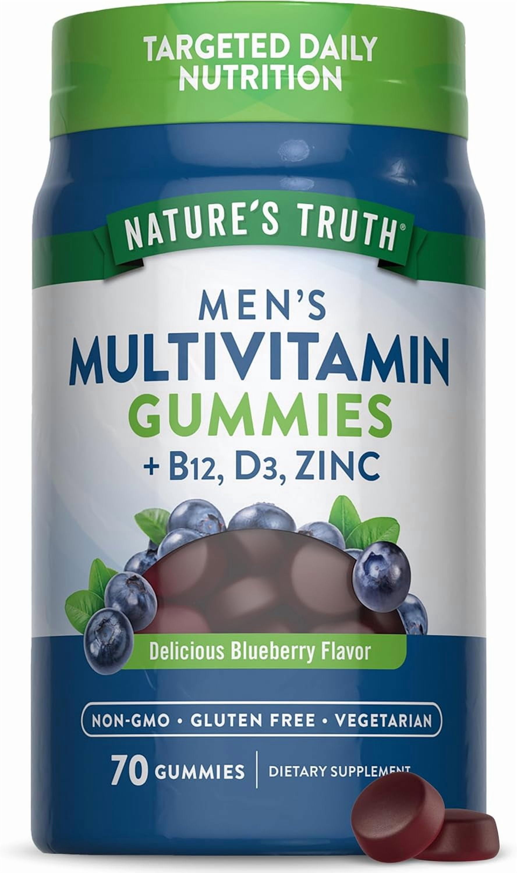 Men's Multivitamin Gummy | 70 Count | with B12, D3, Zinc | Blueberry Flavor | by Nature's Truth