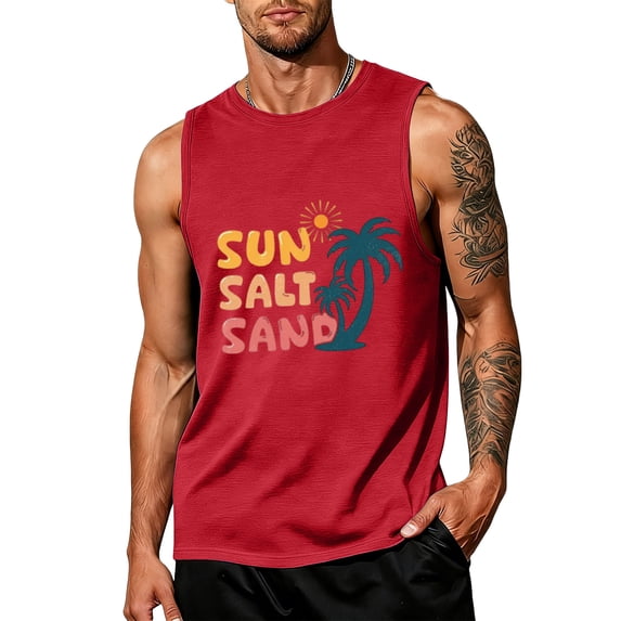 Mens Muscle Cut Off Tank Tops, Hawaii Palm Graphic Quick Dry Beach Sleeveless Shirts Gym Workout Tank Tops for Summer Vacation