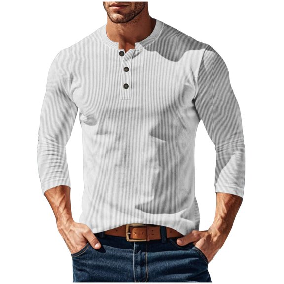Mens Muscle Fit Henley Shirt Long Sleeve Waffle Thermal Athletic Tee Lightweight Gym Workout Casual Top