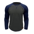 thumbnail image 1 of Mens Muscle Fit Long Sleeve Shirts Crew Neck Patchwork Tops Fall Fashion Basic Loose Athletic Blouses Men (Dark Blue 2XL), 1 of 2