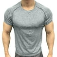 thumbnail image 1 of Mens Muscle Fit Short Sleeve T-Shirts Quick Dry Athletic Workout Tees Crew Neck Bodybuilding Training Tops Breathable Stretch Heather Activewear Base Layer, 1 of 5