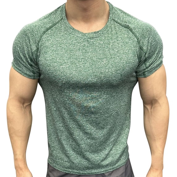 Mens Muscle Fit Short Sleeve T-Shirts Quick Dry Athletic Workout Tees Crew Neck Bodybuilding Training Tops Breathable Stretch Heather Activewear Base Layer