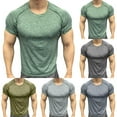 thumbnail image 1 of Mens Muscle Fit Short Sleeve T-Shirts Quick Dry Athletic Workout Tees Crew Neck Bodybuilding Training Tops Breathable Stretch Heather Activewear Base Layer, 1 of 6