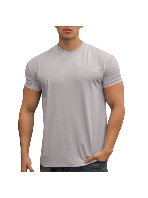 Mens Muscle Fit Short Sleeve T-Shirts Workout Tees Athletic Crewneck Bodybuilding Shirts Summer Lightweight Quick Dry Activewear Solid Color Fitness Tops
