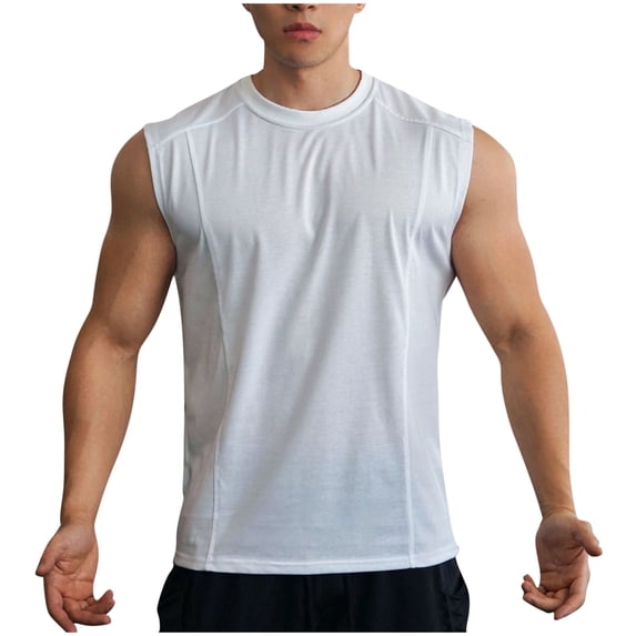 Mens Muscle Fit Sleeveless T-Shirts Quick Dry Tanks Bodybuilding Athletic Training Workout Muscle Shirts Summer Crewneck Exercise Activewear Vest Tops
