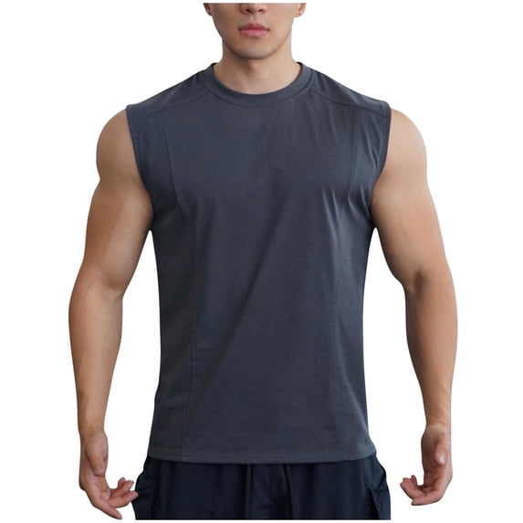 Mens Muscle Fit Sleeveless T-Shirts Quick Dry Tanks Bodybuilding Athletic Training Workout Muscle Shirts Summer Crewneck Exercise Activewear Vest Tops