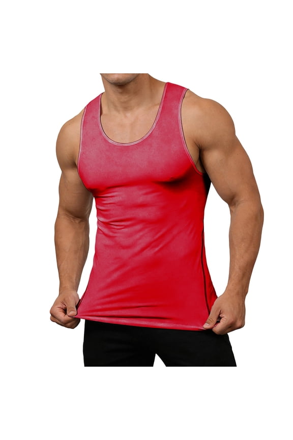 Mens Muscle Fit Tank Tops Sleeveless Bodybuilding Workout Shirts Athletic Training Vest Quick Dry Moisture Wicking Base Layer, Compression Style Scoop Neck Tee for Weightlifting