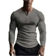 thumbnail image 1 of Mens Muscle Henley Shirts Knitted Slim Fit Long Sleeve Casual V Neck Cotton Button Pullover Tops, 1 of 6
