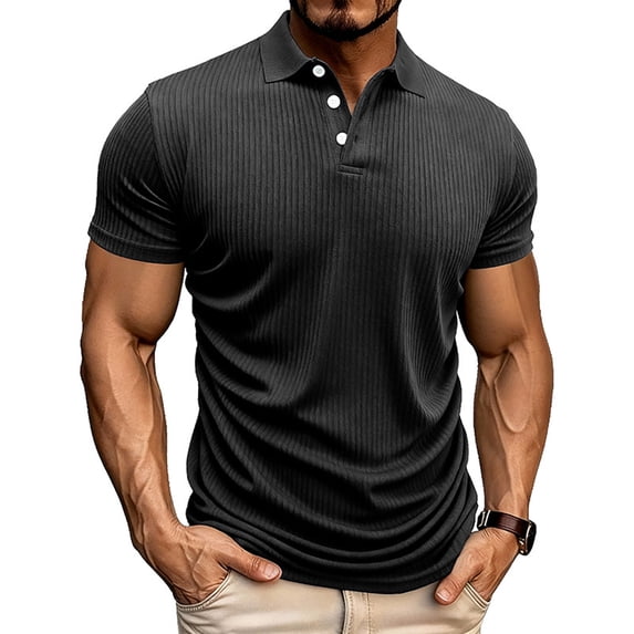 Mens Muscle Polo Shirts Short Sleeve Free 4 Way Stretch Casual T- Shirts Slim Fit Textured Ribbed Golf Collared Tee Golf Tops