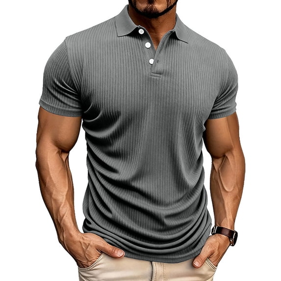 Mens Muscle Polo Shirts Short Sleeve Free 4 Way Stretch Casual T- Shirts Slim Fit Textured Ribbed Golf Collared Tee Golf Tops