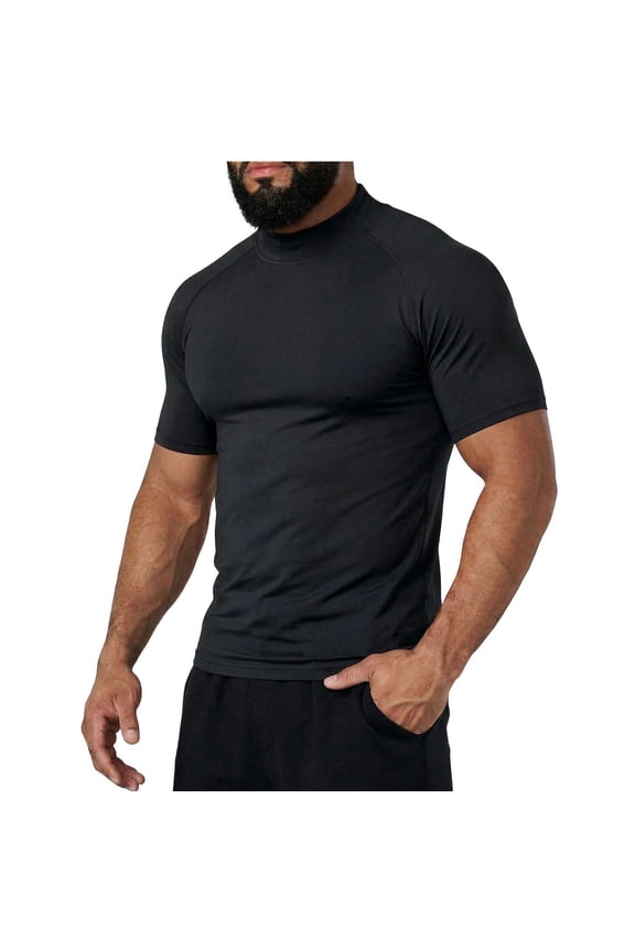 Mens Muscle Shirt Raglan Short Sleeve Stand Crew Neck Collar Workout Athletic T-Shirt Fathers Day Gift