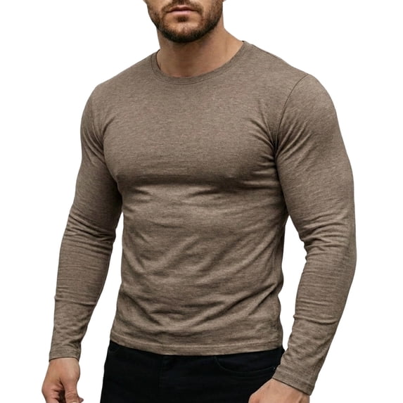Mens Muscle Shirts Long Sleeve Crew Neck Slim Fit Gym Athletic Sports T-Shirt Workout Pullover Dad Gifts