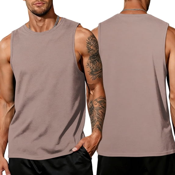 Mens Muscle Shirts Summer Sleeveless Crew Neck Clothing Plus Size Beach Vacation Tees Pullover Baggy Workout Tank Tops, 5XL