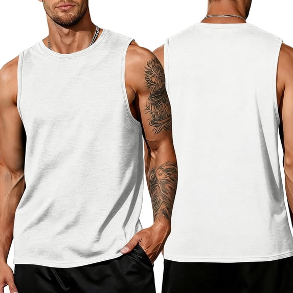 Mens Muscle Shirts Summer Sleeveless Crew Neck Clothing Plus Size Beach Vacation Tees Pullover Baggy Workout Tank Tops, M