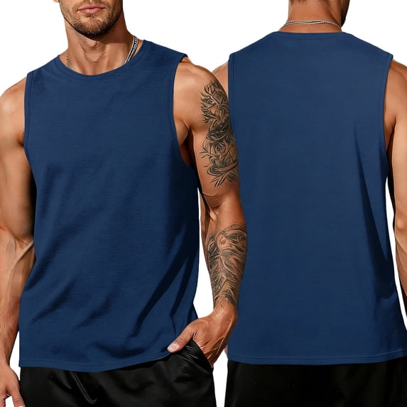 Mens Muscle Shirts Summer Sleeveless Crew Neck Clothing Plus Size Beach Vacation Tees Pullover Baggy Workout Tank Tops, S