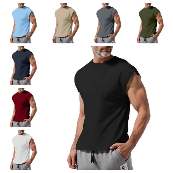 Mens Muscle Sleeveless Shirts Casual Cotton Workout Tank Tops Cut Off Shirts Gym Running Loose Fit Streetwear Top Black XXXL