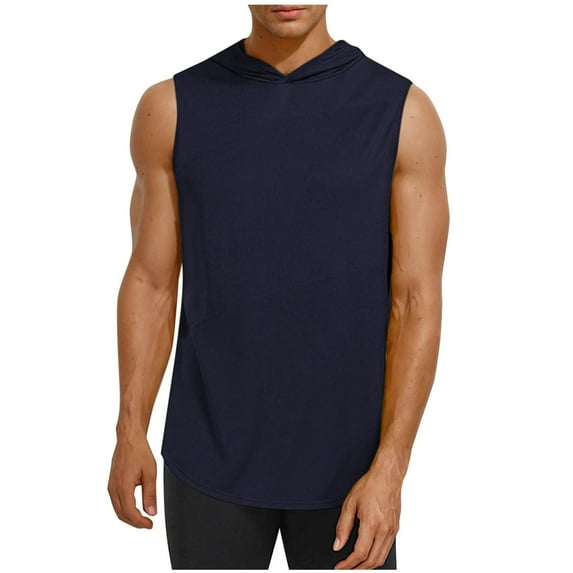 Mens Muscle Sleeveless Workout Hoodie Shirts Summer Casual Athletic Fitness Hooded Gym Tank Tops for Man