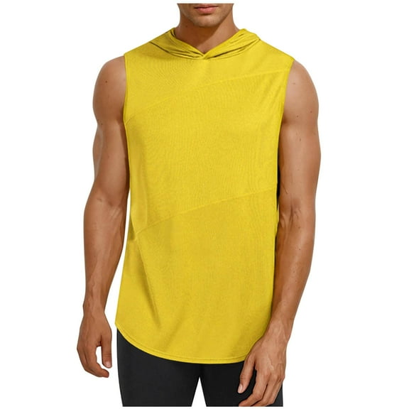 Mens Muscle Sleeveless Workout Hoodie Shirts Summer Casual Athletic Fitness Hooded Gym Tank Tops for Man