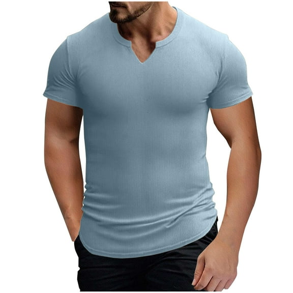 Mens Muscle Slim T Shirts Summer V Neck Gym Shirt Casual Cotton Workout Athletic Longline Tees