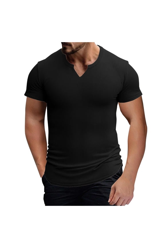 Mens Muscle Slim T Shirts Summer V Neck Gym Shirt Casual Cotton Workout Athletic Longline Tees