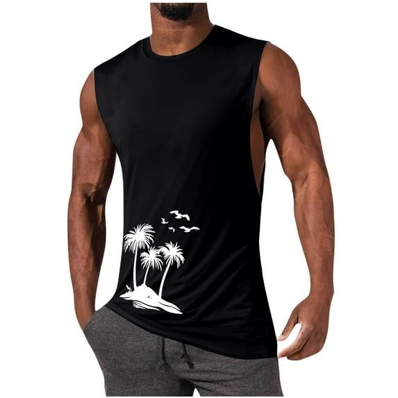 Mens Muscle Tank Top Graphic 2025 Beach Vacaion Tank Top Men Hawaiian Palm Tree Sleeveless Shirt Vintage Graphic T-Shirts