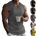 thumbnail image 1 of Mens Muscle Tank Tops Casual V Neck Sleeveless T-Shirts Ribbed Knit Workout Training Vest, Summer Breathable Athletic Bodybuilding Performance Tee for Daily Fitness Wear, 1 of 8