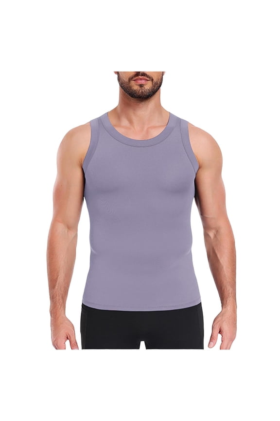 Mens Muscle Tank Tops Compression Slim Fit Body Shaper Base Layer Sleeveless Crew Neck Athletic Under Shirt Quick Dry Workout Training Vest Solid Color Tops for Bodybuilding