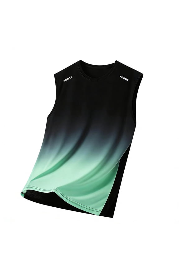 Mens Muscle Tank Tops Mesh Breathable Quick Dry Sleeveless Workout Shirts, Big & Tall Gradient Ombre Crew Neck Training Tee Bodybuilding Running Athletic Top for Basketball