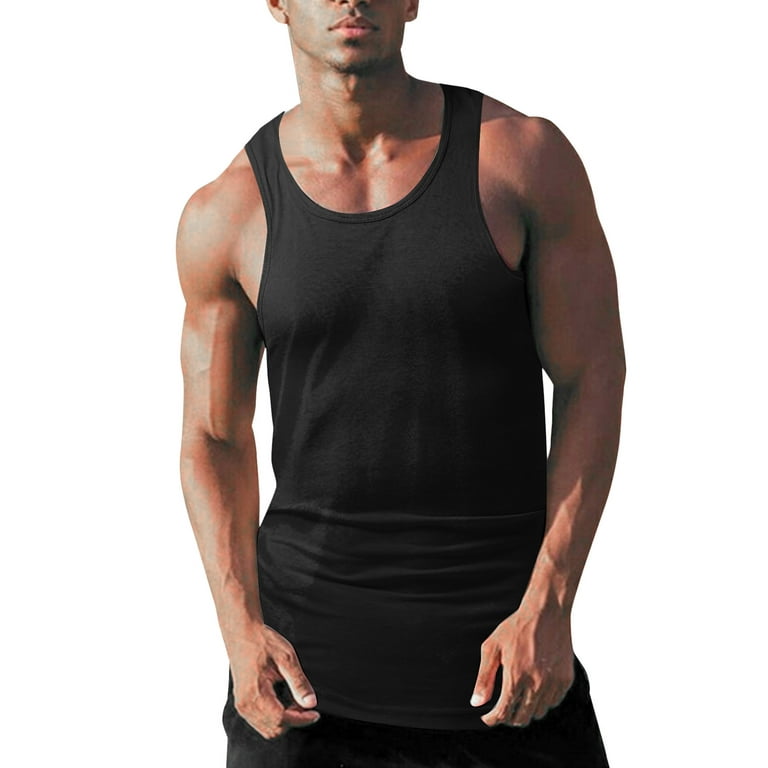 Mens Muscle Tank Tops V Neck Neck Vest Round Casual Solid Color Summer  Sleeveless T-Shirt,Size XXL,Black