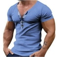 thumbnail image 1 of Mens Muscle Tee,Drawstring V-Neck Short Sleeve,Workout Gym Athletic Pullover T-Shirt,Fathers Gift,S-3XL, 1 of 4