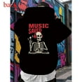 thumbnail image 1 of Mens Music Saved My Life Graphic Hoodie Skull Pullover Comfortable Cotton Hooded long-sleeved Black S-2XL, 1 of 7