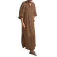 thumbnail image 1 of Mens Casual Shirt Long Sleeve V Neck Dubai Robe Top Traditional Thobe Kaftan Loose Fit Breathable Ethnic Clothing,Coffee,L, 1 of 5