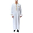 thumbnail image 1 of Mens Casual Shirt Long Sleeve V Neck Dubai Robe Top Traditional Thobe Kaftan Loose Fit Breathable Ethnic Clothing,White,XXXL, 1 of 3