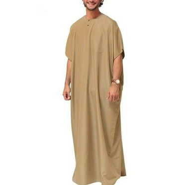Men Striped Jubba Kaftan Thobe Saudi Arab Muslim Long Sleeve Long Dress ...