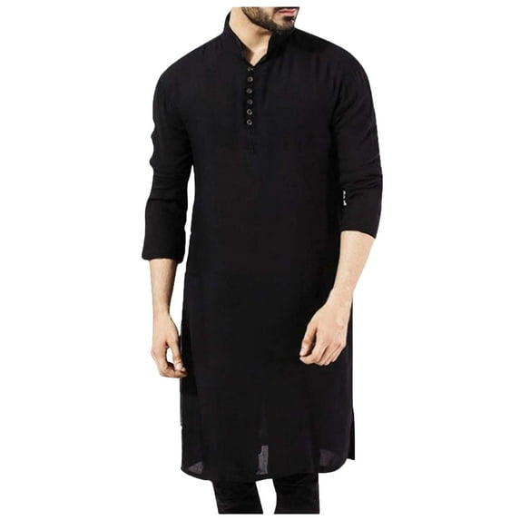 Mens Muslim Clothing Thobe Arabic Islamic Dress Long Sleeve Henley Shirts Kaftan Muslim Long Gown Thobe Robe for Men