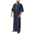 thumbnail image 1 of Mens Hooded Thobe Arabic Robe Long Dress Middle Eastern Ethnic Clothing Kaftan Casual Prayer Wear Arab Thobe Robes,Navy,XXXL, 1 of 4