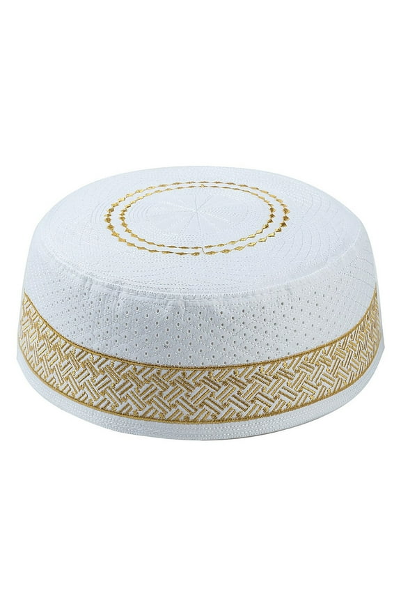 Mens Muslim Prayer Kufi Hat Vintage Embroidery Mixed Polyester Cotton Islamic Arab Jewish India Headwear Bonnet Cap