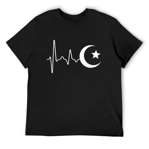 Mens Muslim heartbeats, Ramadan Kareem moon Crescent Eid T-Shirt Black Small