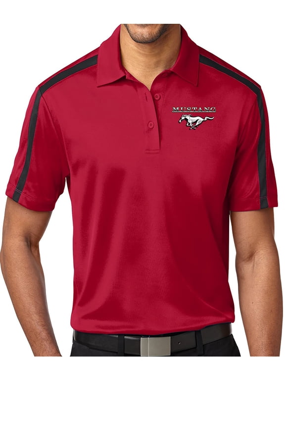Mens Mustang Pocket Colorblock Polo Shirt - Red, Large