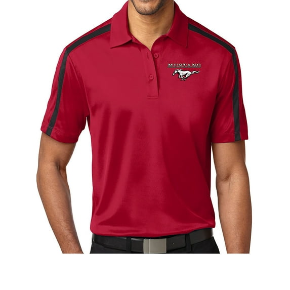 Mens Mustang Pocket Colorblock Polo Shirt - Red, Large