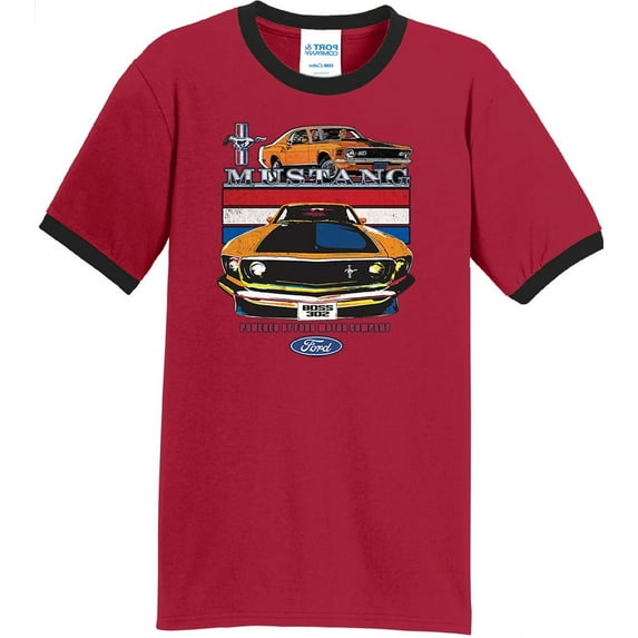 Mens Mustang Powered by Ford 100% Cotton Ringer Tee Shirt, 4XL Red/Black